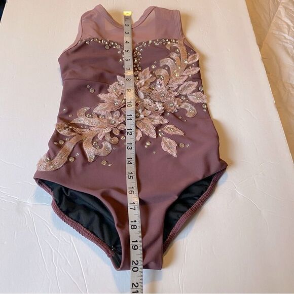 Five 5 Dance costume solo mauve mesh leotard custom rhinestone YXL XLC child - Picture 13 of 14